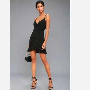 NWT LULUS SEALED WITH A KISS BLACK BODYCON SLEEVELESS V-NECK RUFFLE MINI DRESS